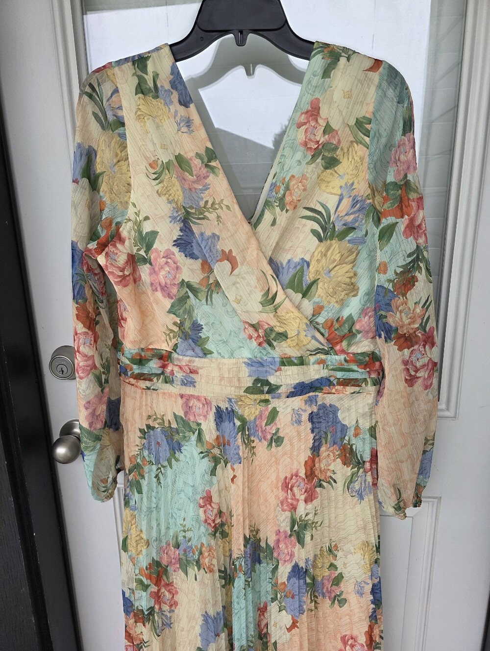 Siena Floral Maxi Dress Size 14 Pastel Garden Print Pleated Long Sleeve Boho - Picture 4 of 13